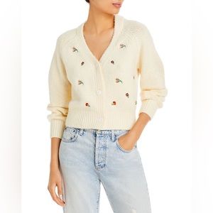 English Factory Beige/White Embroidered Cardigan